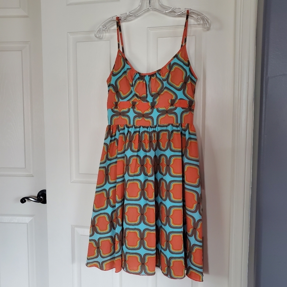 Y Apparel Sleeveless Peasant Midi‎ Dress Fit & Flare Geometric Multicolor Y2K
